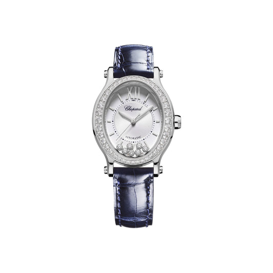 Chopard Happy Sport watch in stainless steel with moving diamonds and sapphires