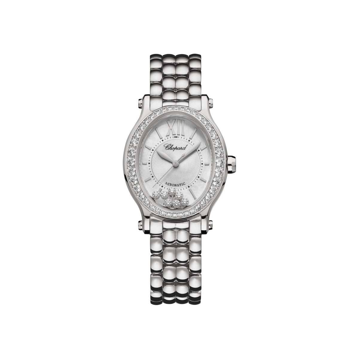Chopard Happy Sport watch in stainless steel with moving diamonds and sapphires