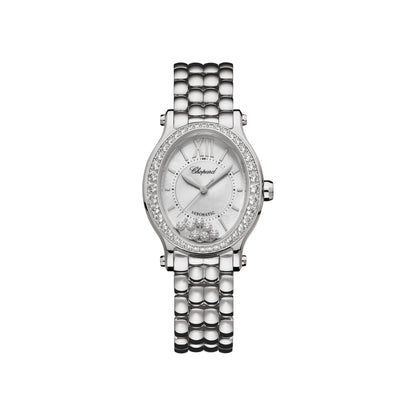 Chopard Happy Sport watch in stainless steel with moving diamonds and sapphires