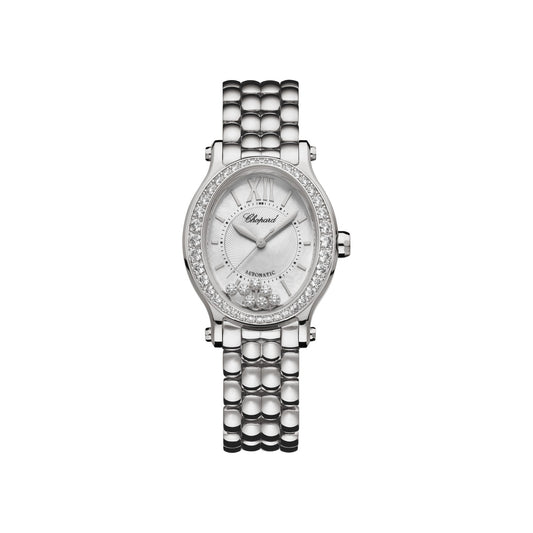 Chopard Happy Sport watch in stainless steel with moving diamonds and sapphires