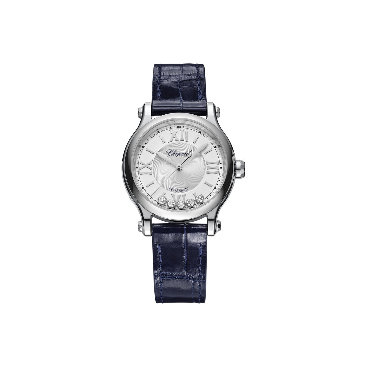 Chopard Happy Sport watch in stainless steel with moving diamonds and sapphires