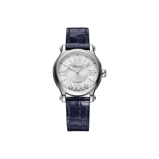 Chopard Happy Sport watch in stainless steel with moving diamonds and sapphires