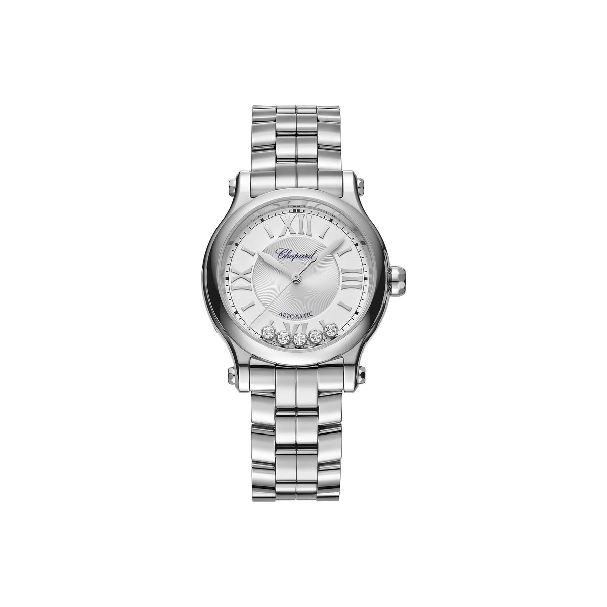 Chopard Happy Sport watch in stainless steel with moving diamonds and sapphires