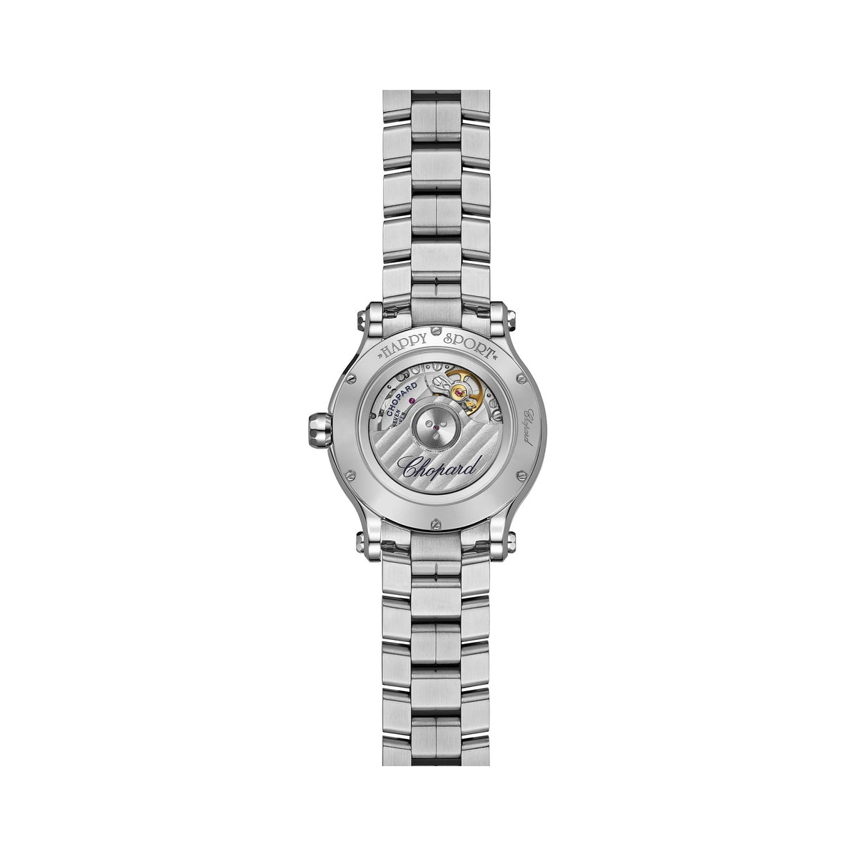 Chopard Happy Sport watch in stainless steel with moving diamonds and sapphires, view 2