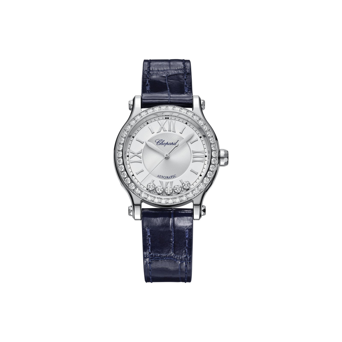 Chopard Happy Sport watch in stainless steel with moving diamonds and sapphires
