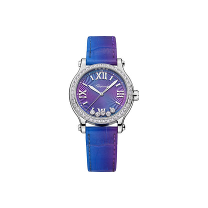 Chopard Happy Sport watch in stainless steel with moving diamonds and sapphires
