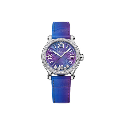 Chopard Happy Sport watch in stainless steel with moving diamonds and sapphires
