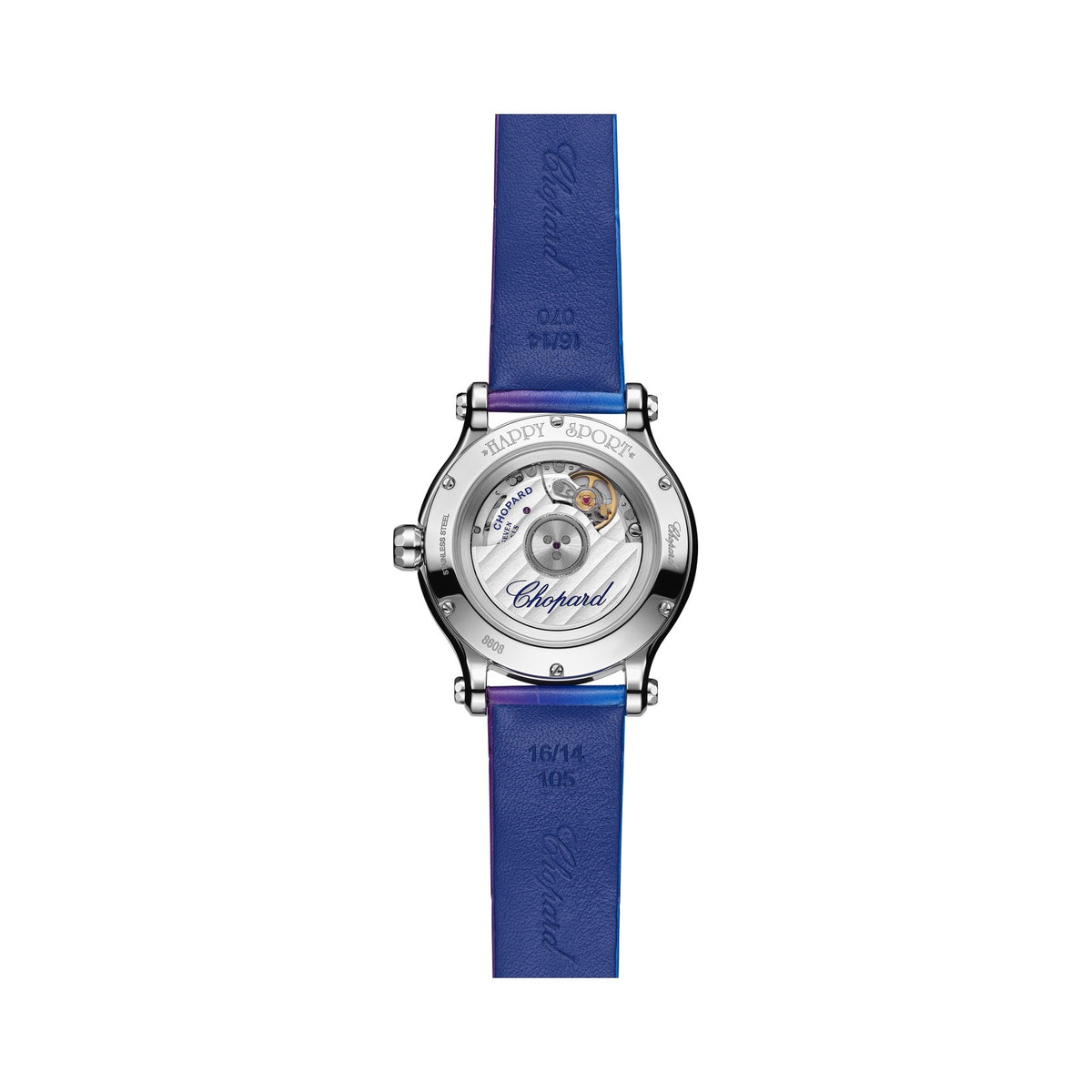 Chopard Happy Sport watch in stainless steel with moving diamonds and sapphires, view 2