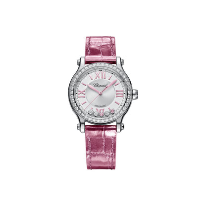 Chopard Happy Sport watch in stainless steel with moving diamonds and tourmalines