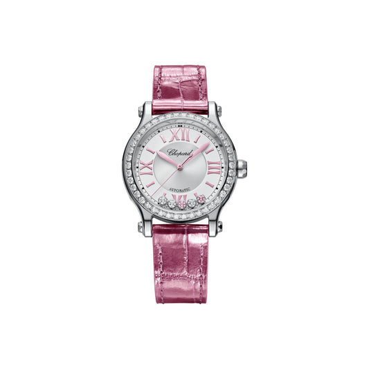 Chopard Happy Sport watch in stainless steel with moving diamonds and tourmalines