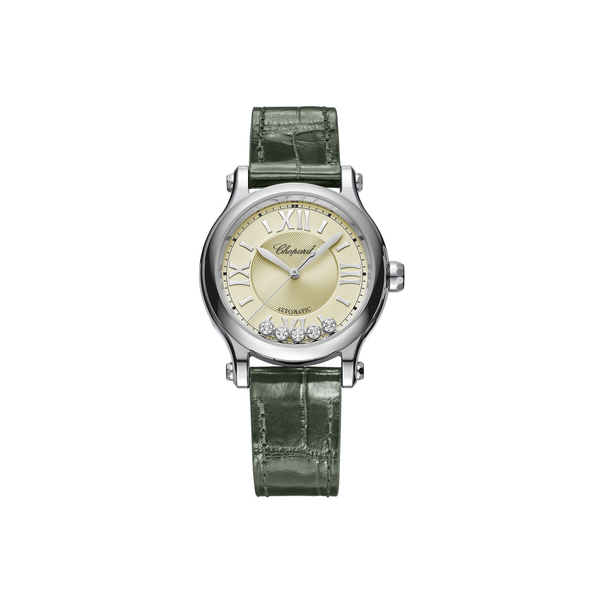 Chopard Happy Sport watch in stainless steel with moving diamonds and tourmalines