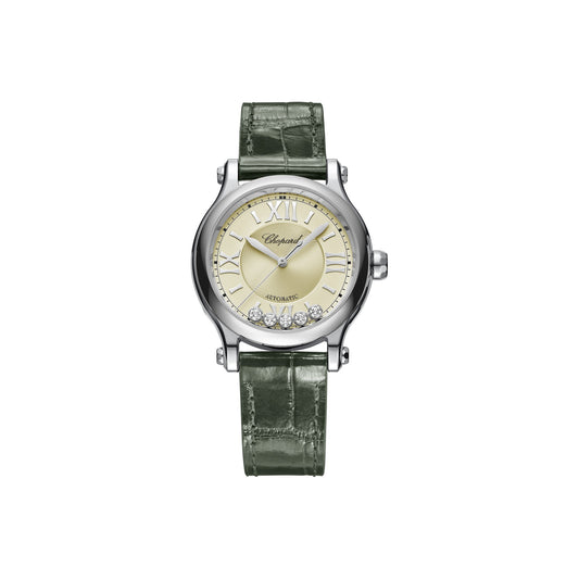 Chopard Happy Sport watch in stainless steel with moving diamonds and tourmalines