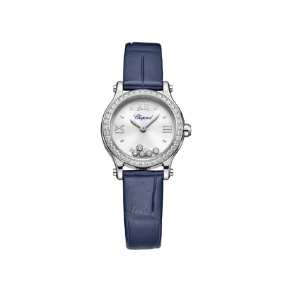 Chopard Happy Sport watch in stainless steel with moving diamonds and sapphires