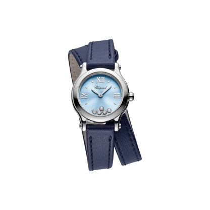 Chopard Happy Sport watch in stainless steel with moving diamonds and sapphires