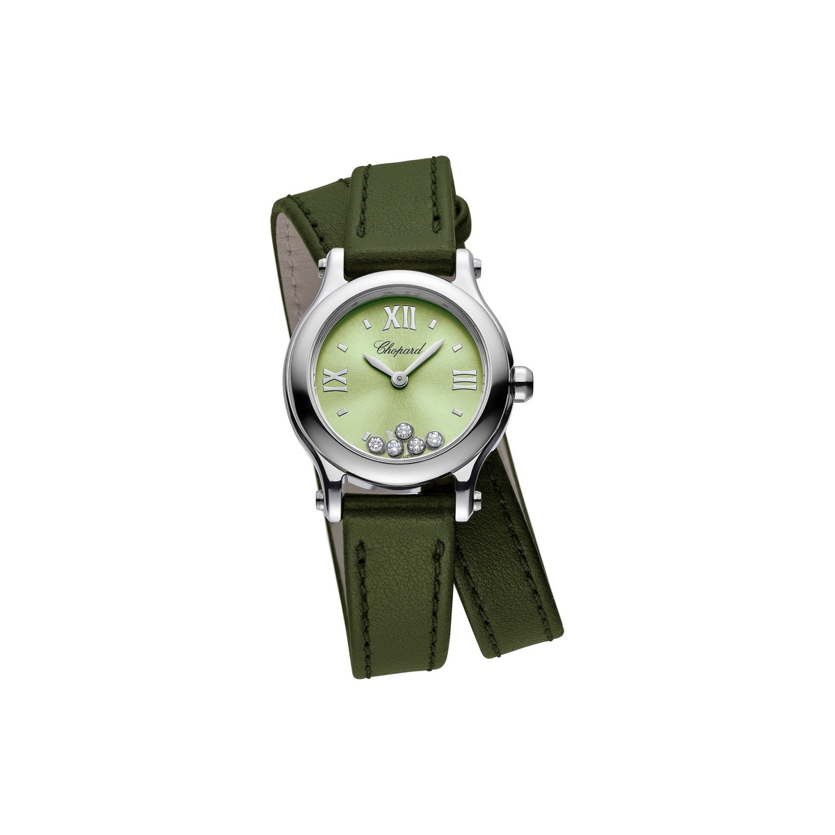 Chopard Happy Sport watch in stainless steel with moving diamonds and sapphires