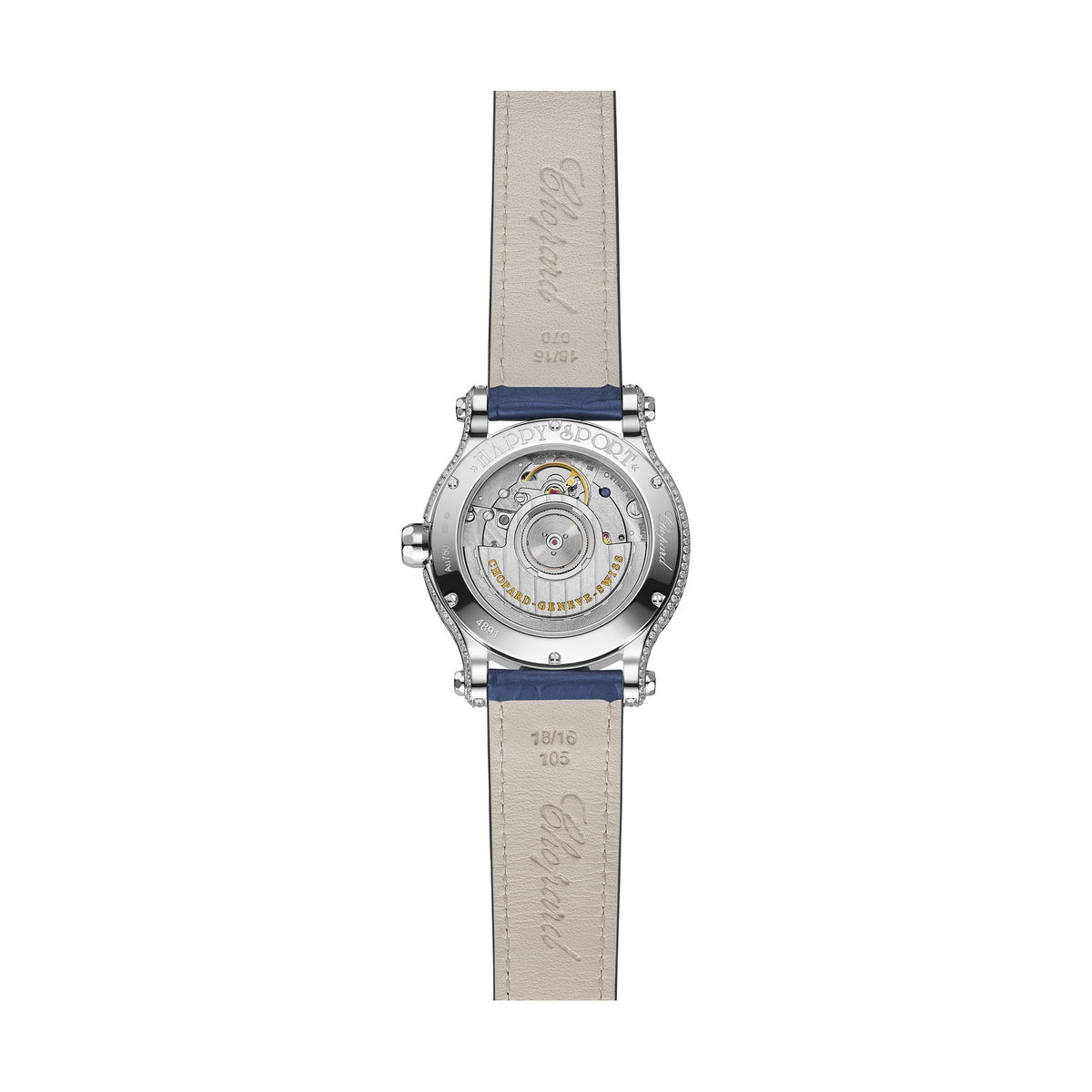 Chopard Happy Sport watch in 18k ethical white gold with diamonds, sapphires and emeralds, view 2
