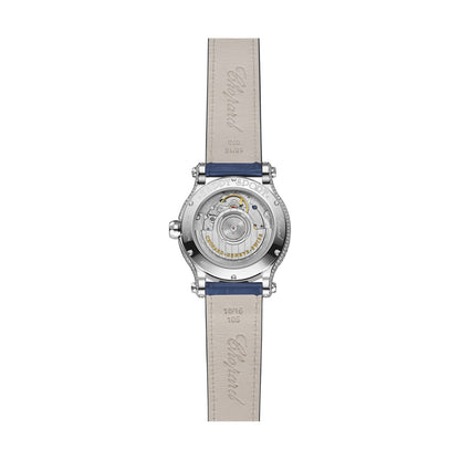 Chopard Happy Sport watch in 18k ethical white gold with diamonds, sapphires and emeralds, view 2