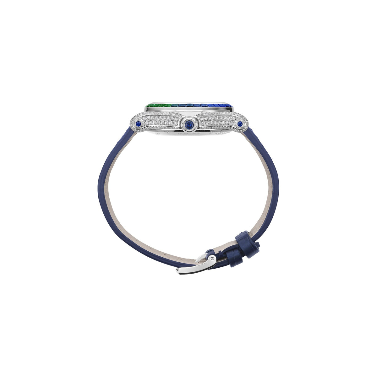 Chopard Happy Sport watch in 18k ethical white gold with diamonds, sapphires and emeralds, view 3