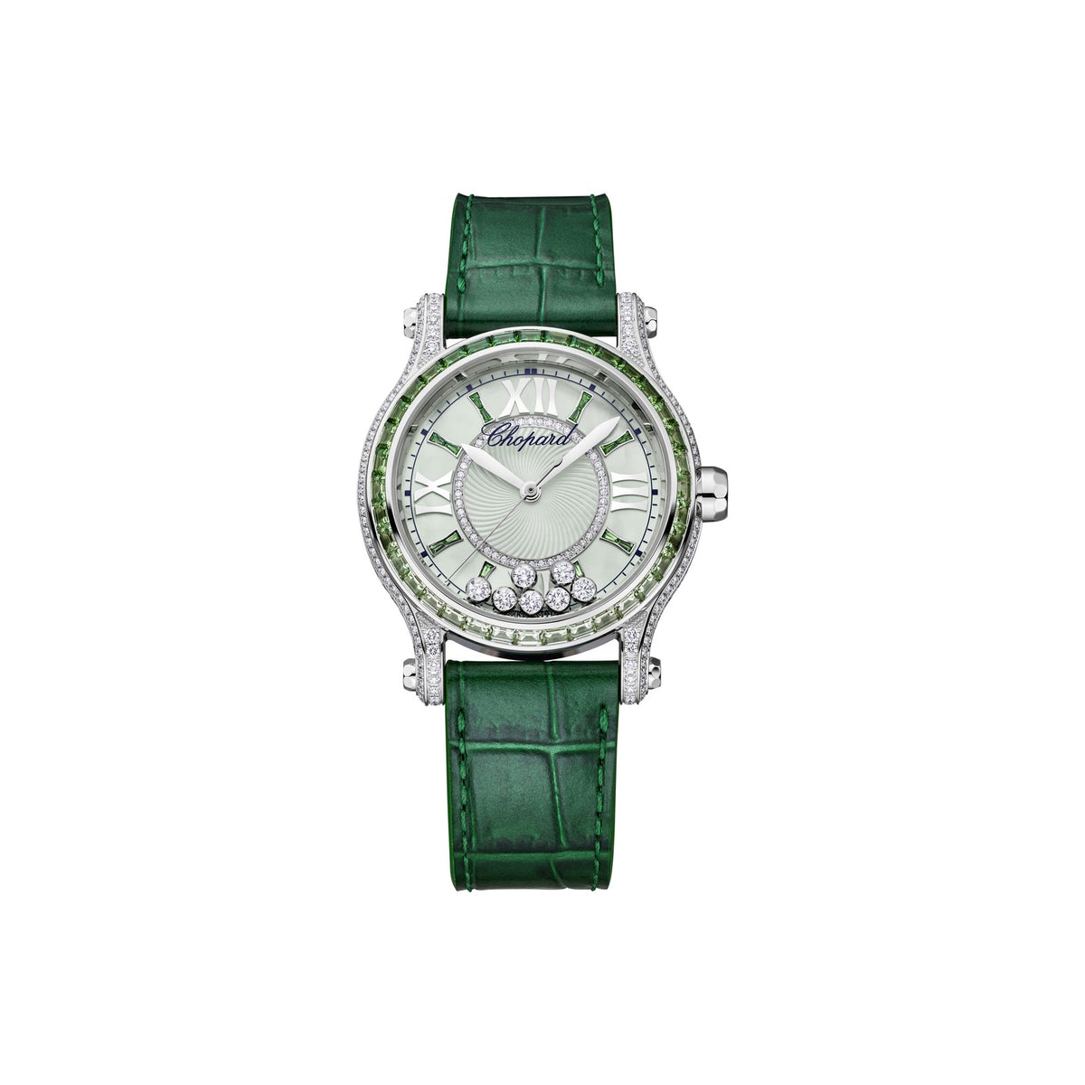 Chopard Happy Sport watch in 18k ethical white gold with diamonds and tsavorites