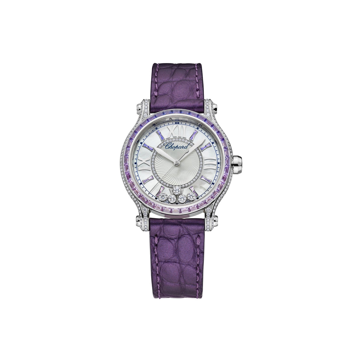 Chopard Happy Sport watch in 18k ethical white gold with diamonds and sapphires