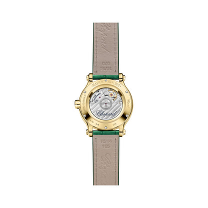 Chopard Happy Sport watch in 18k ethical yellow gold with moving diamonds, garnet and tsavorites, view 2