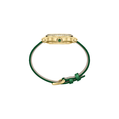 Chopard Happy Sport watch in 18k ethical yellow gold with moving diamonds, garnet and tsavorites, view 3