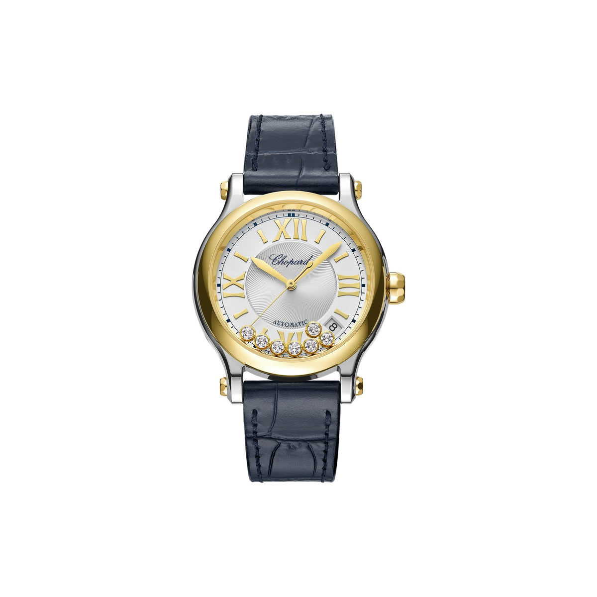 Chopard Happy Sport watch in 18k ethical yellow gold and stainless steel with moving diamonds