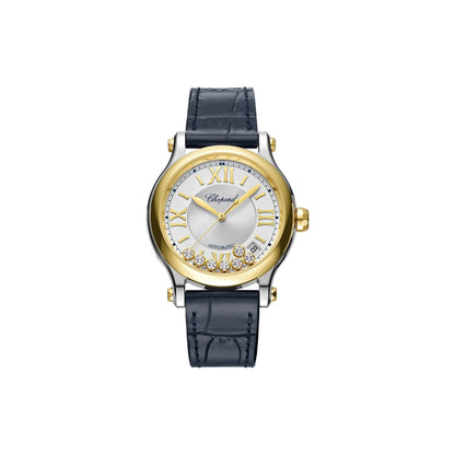 Chopard Happy Sport watch in 18k ethical yellow gold and stainless steel with moving diamonds