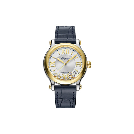 Chopard Happy Sport watch in 18k ethical yellow gold and stainless steel with moving diamonds