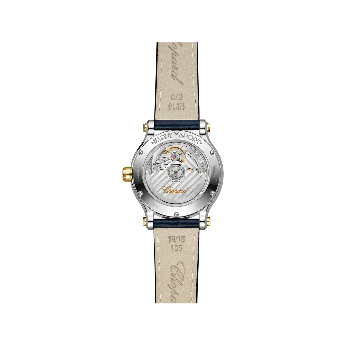 Chopard Happy Sport watch in 18k ethical yellow gold and stainless steel with moving diamonds, view 2
