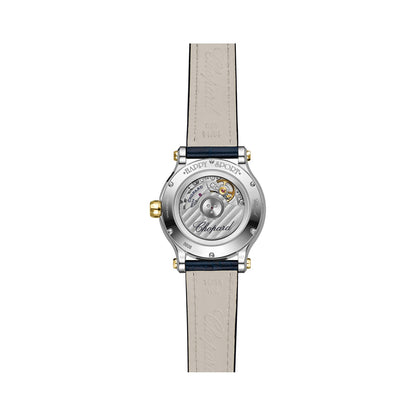 Chopard Happy Sport watch in 18k ethical yellow gold and stainless steel with moving diamonds and sapphires, view 2