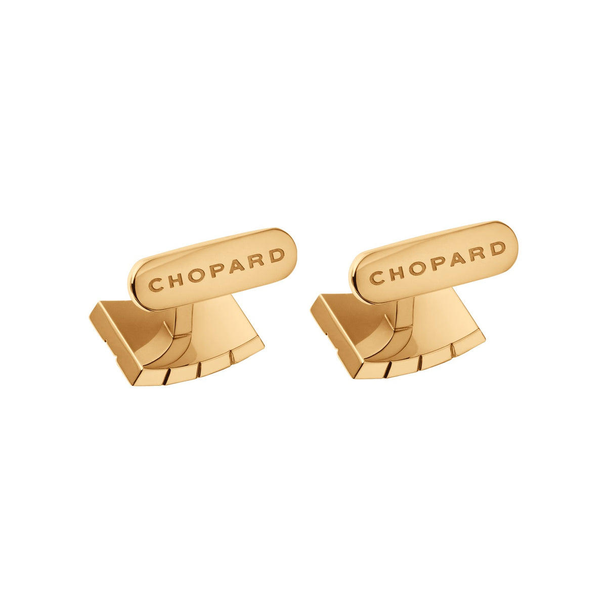 Chopard Ice Cube cufflinks in stainless steel with yellow gold tone finish view 2