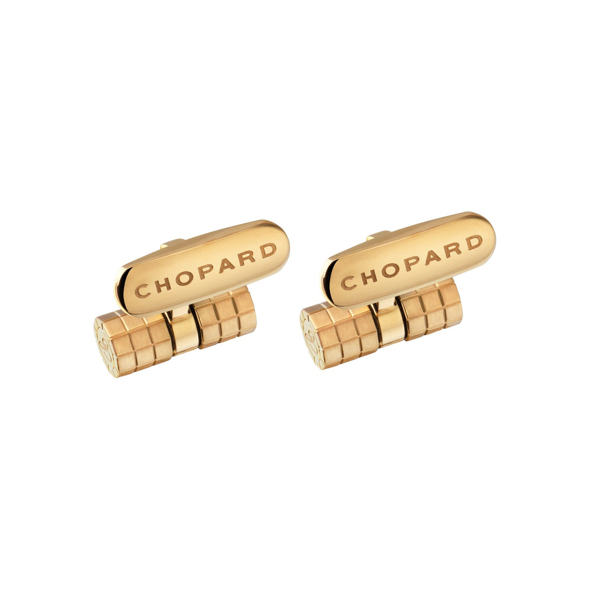 Chopard Ice Cube cufflinks in metal with yellow gold tone finish view 2