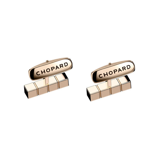 Chopard Ice Cube cufflinks in metal with rose gold tone finish view 2