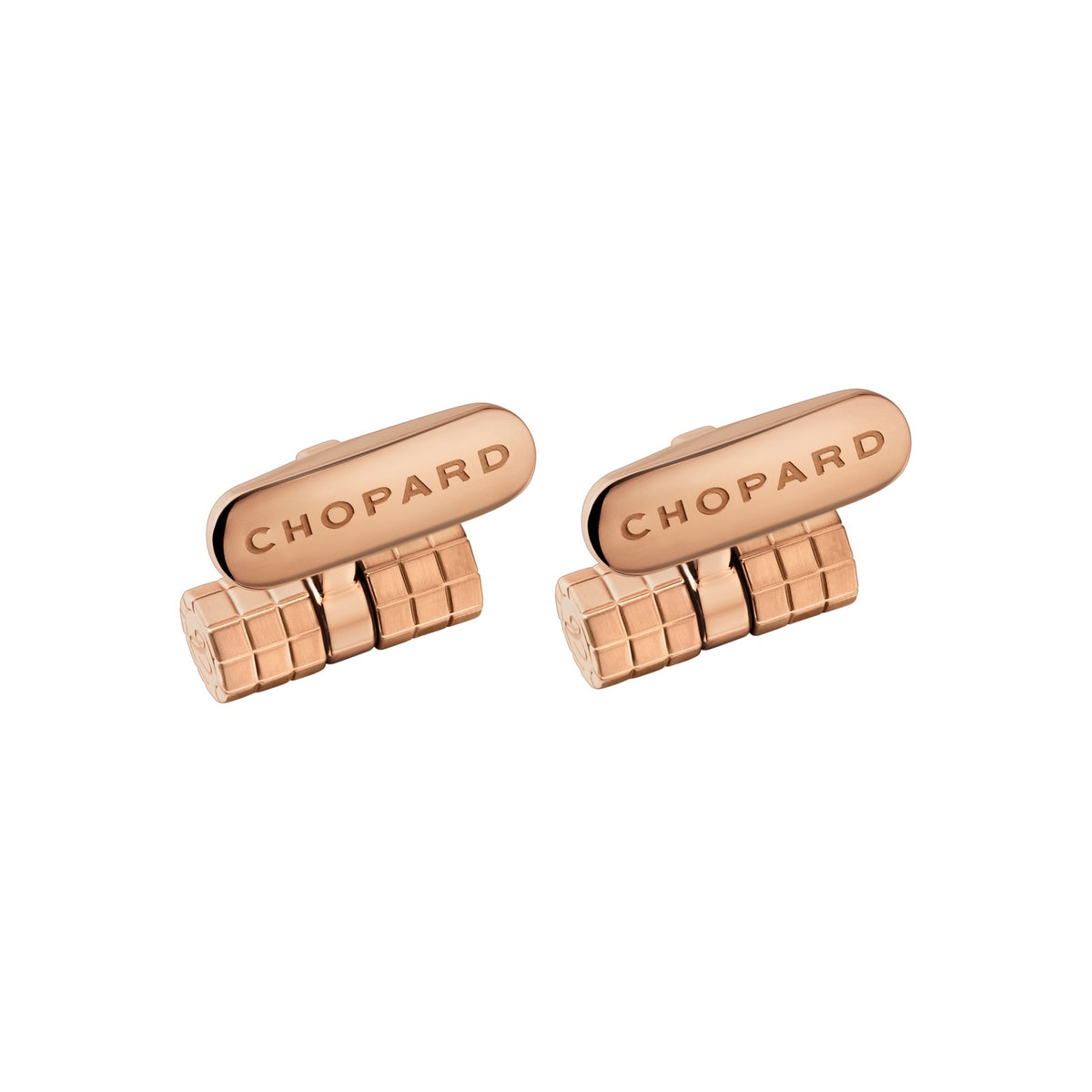 Chopard Ice Cube cufflinks in metal with rose gold tone finish view 2