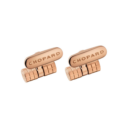 Chopard Ice Cube cufflinks in metal with rose gold tone finish view 2