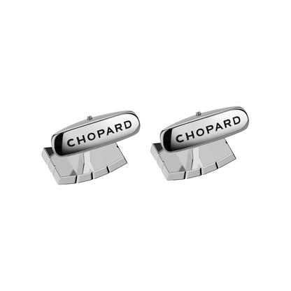 Chopard Ice Cube cufflinks in stainless steel with silver tone finish view 2