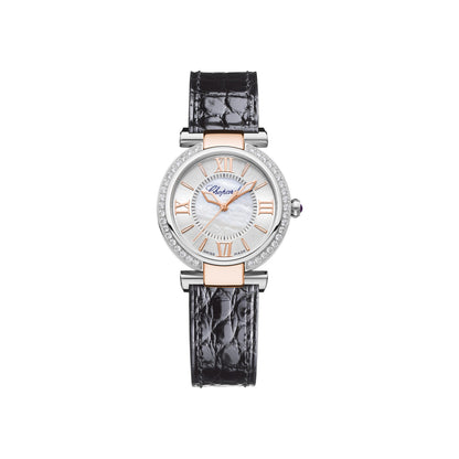 Chopard IMPERIALE watch in 18k ethical rose gold and stainless steel with diamonds and amethysts