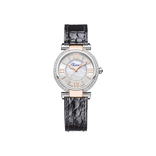 Chopard IMPERIALE watch in 18k ethical rose gold and stainless steel with diamonds and amethysts