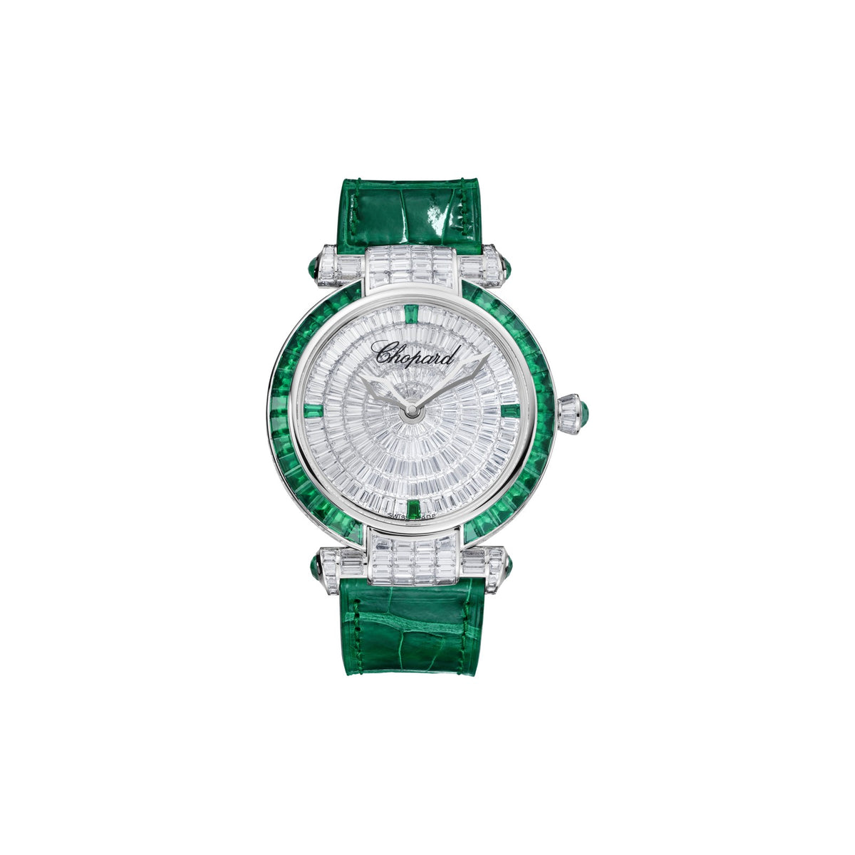 Chopard IMPERIALE watch in 18k ethical white gold with diamonds and emeralds