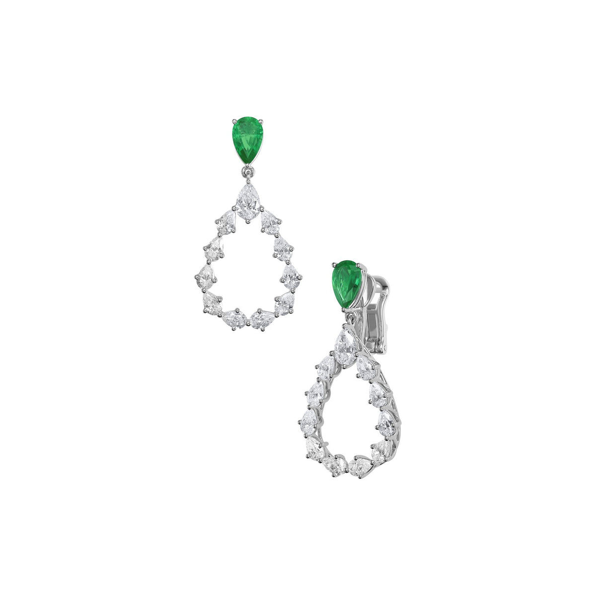 Chopard L'Heure du Diamant earrings in 18k ethical white gold with diamonds and emeralds