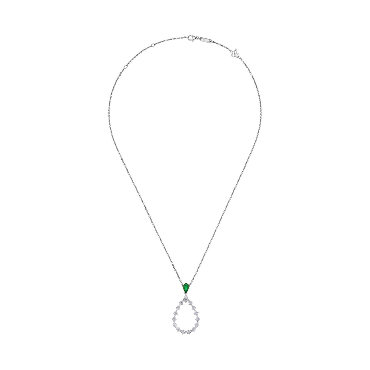 Chopard L'Heure du Diamant pendant in 18k ethical white gold with diamonds and emeralds, view 3