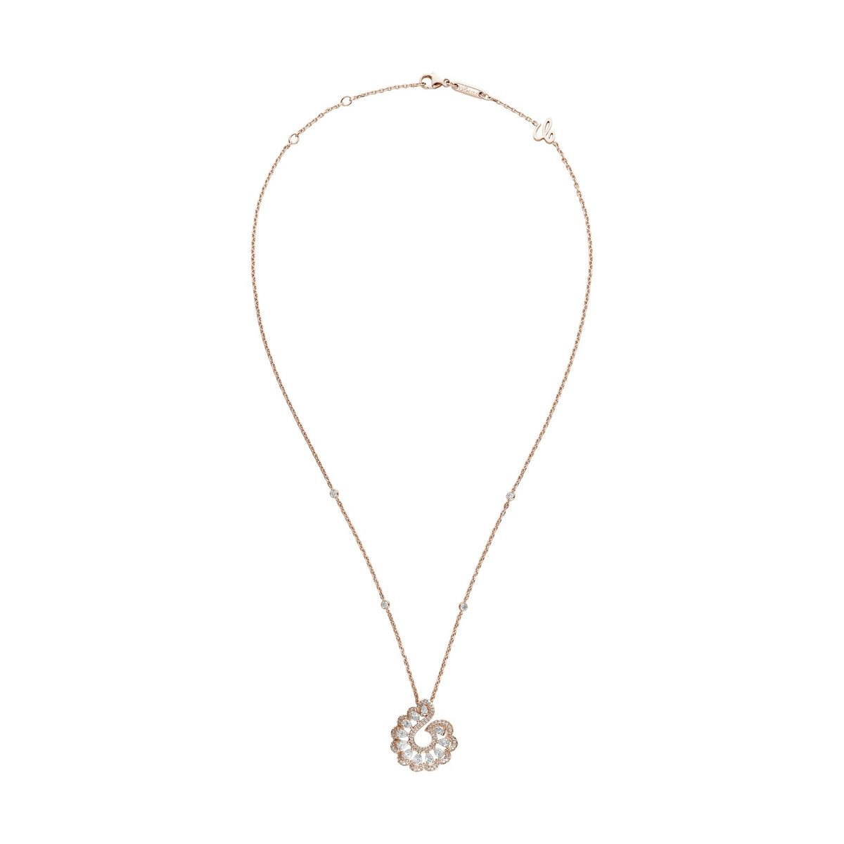 Chopard Precious Lace pendant in 18k ethical rose gold with diamonds, view 3