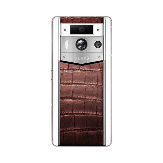 VERTU METAVERTU 2 MAX PHONE AMBER BROWN ALLIGATOR SKIN WHITE CERAMIC, back view