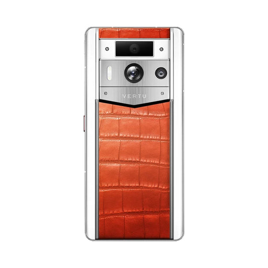 VERTU METAVERTU 2 MAX PHONE ORANGE ALLIGATOR SKIN WHITE CERAMIC, back view