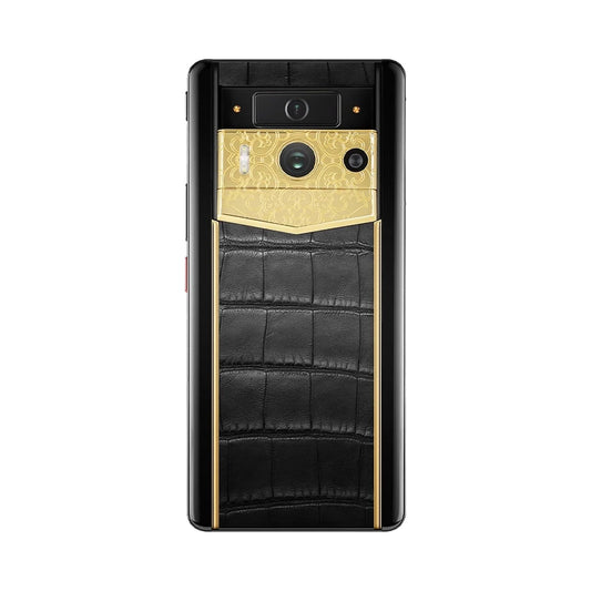 VERTU METAVERTU 2 MAX PHONE BLACK ALLIGATOR SKIN CLOUDS ENGRAVED GOLD, back view