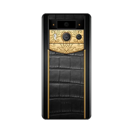 VERTU METAVERTU 2 MAX PHONE BLACK ALLIGATOR SKIN LOTUS ENGRAVED GOLD, back view