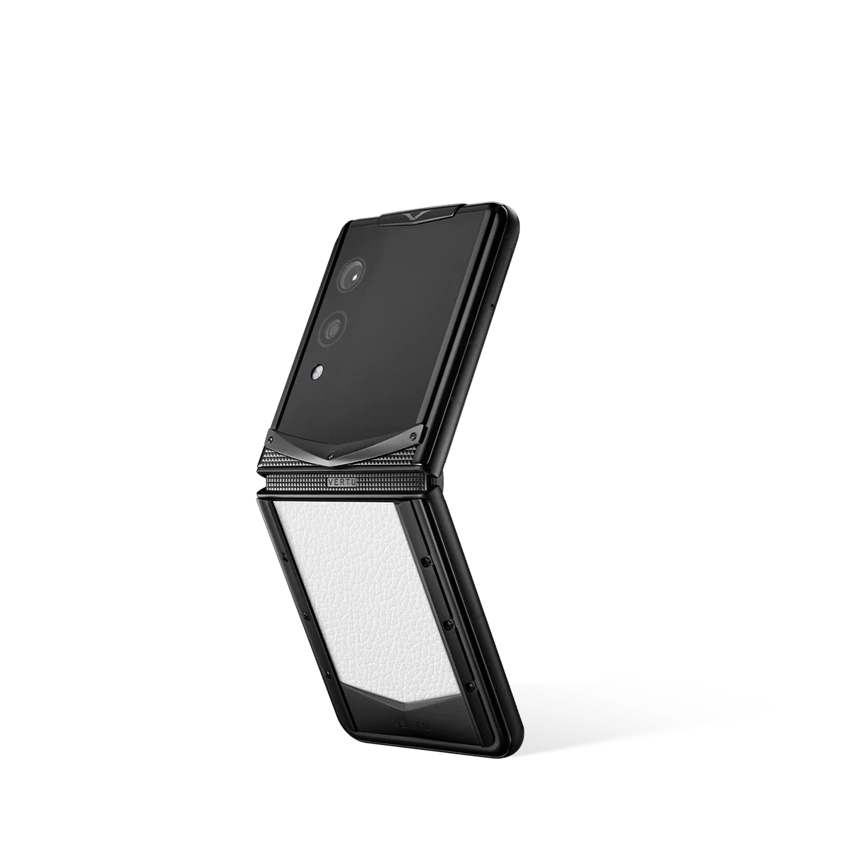 VERTU QUANTUM FLIP PHONE MOONLIGHT WHITE CALFSKIN, front and back, calf leather