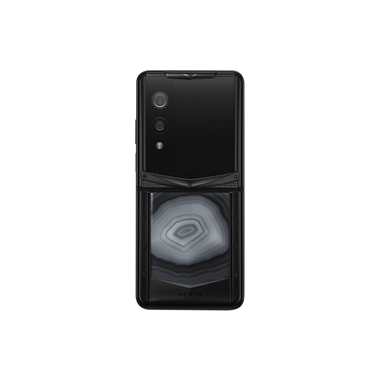VERTU QUANTUM FLIP PHONE ETHEREAL MIST AGATE with hand-polished agate, back and front view
