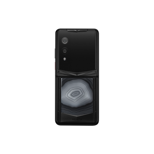 VERTU QUANTUM FLIP PHONE ETHEREAL MIST AGATE with hand-polished agate, back and front view